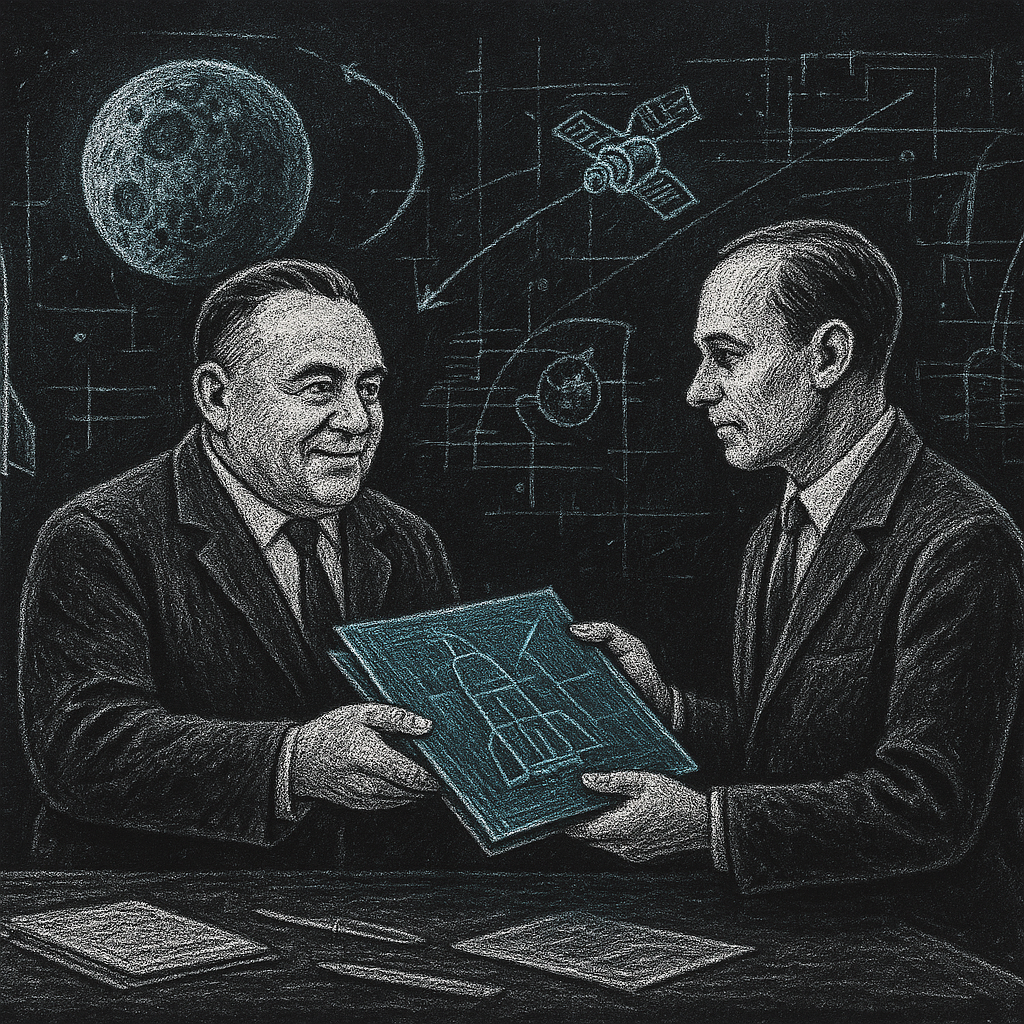 Королёв передаёт Бабакину документы по планетным миссиям