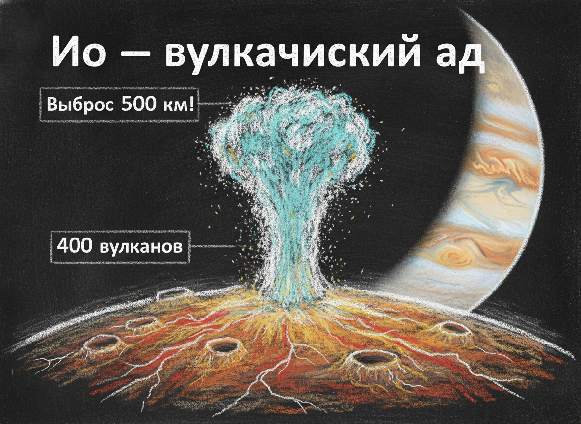 Ио — вулканические извержения высотой 500 км
